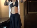 【無料動画】かわいいセーラー服コスプレ（半袖）着替え ～黒いビキニの水着から～
